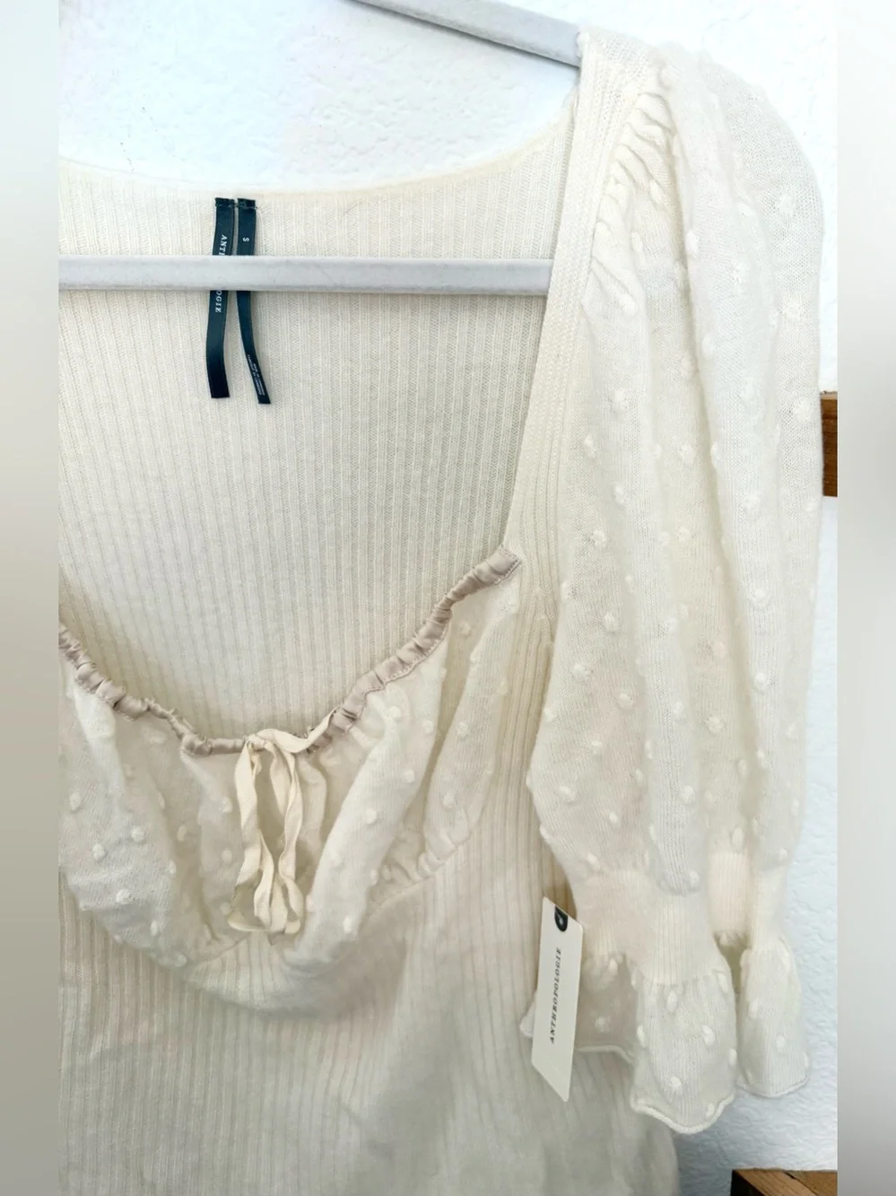 Anthropologie Ruffle Sleeve Top Wool Cashmere Knit Blouse Peasant Prairie Sz S
